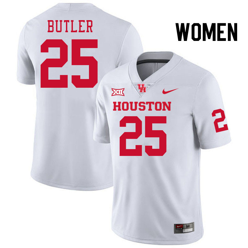 Women #25 DJ Butler Houston Cougars College Football Jerseys Stitched-White